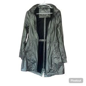 Nautica Silver/Metallic Water Resistant Zipper Up Hooded Rain Jacket Size Small